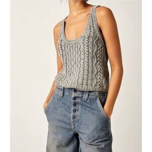 Free People High Tide Cable Knit Tank Gray Sz XS Cotton GREAT